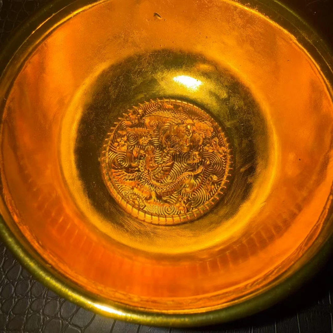 足银银制品 收藏级轻奢气质简约精致黄色碗ys62814