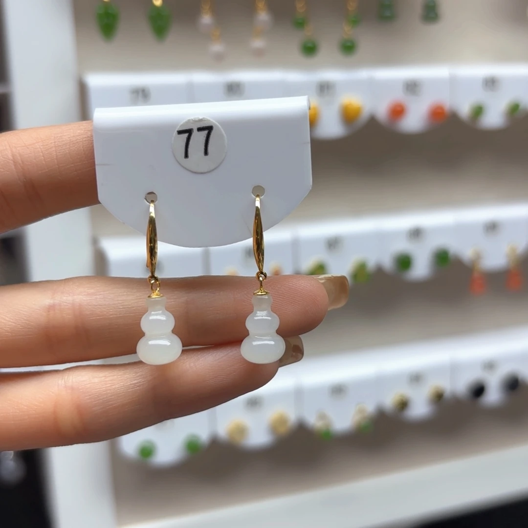 和田玉银S925镶嵌耳饰2