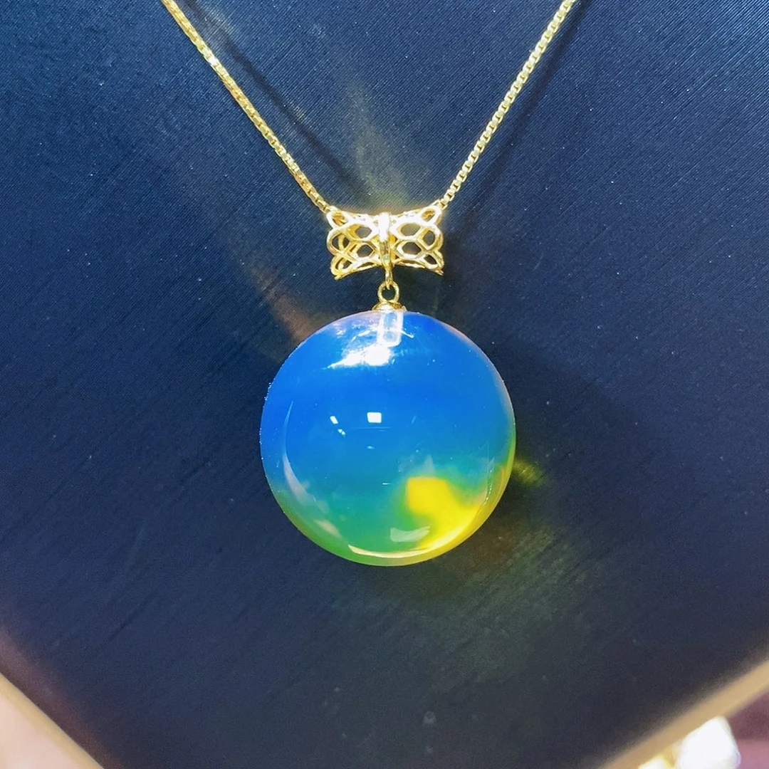 18K金镶嵌颈饰蓝珀18mm高蓝净水