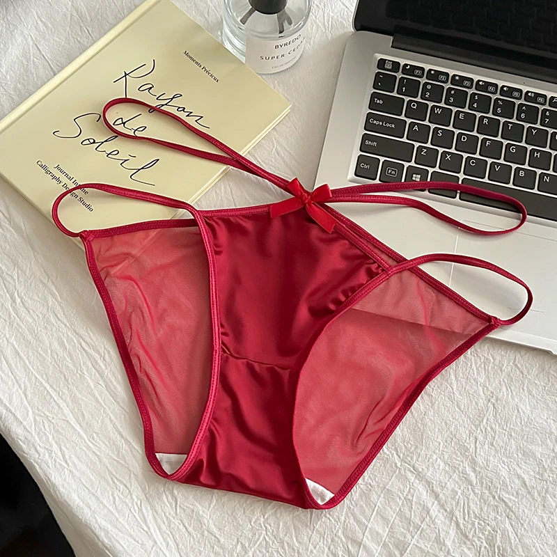 《暴躁优选》纯欲轻薄款性感缎面蕾丝内裤交叉细带低腰女士三角裤