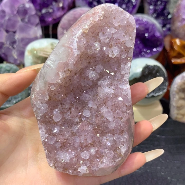 紫晶珠宝半成品未镶嵌粉色全抛晶镇