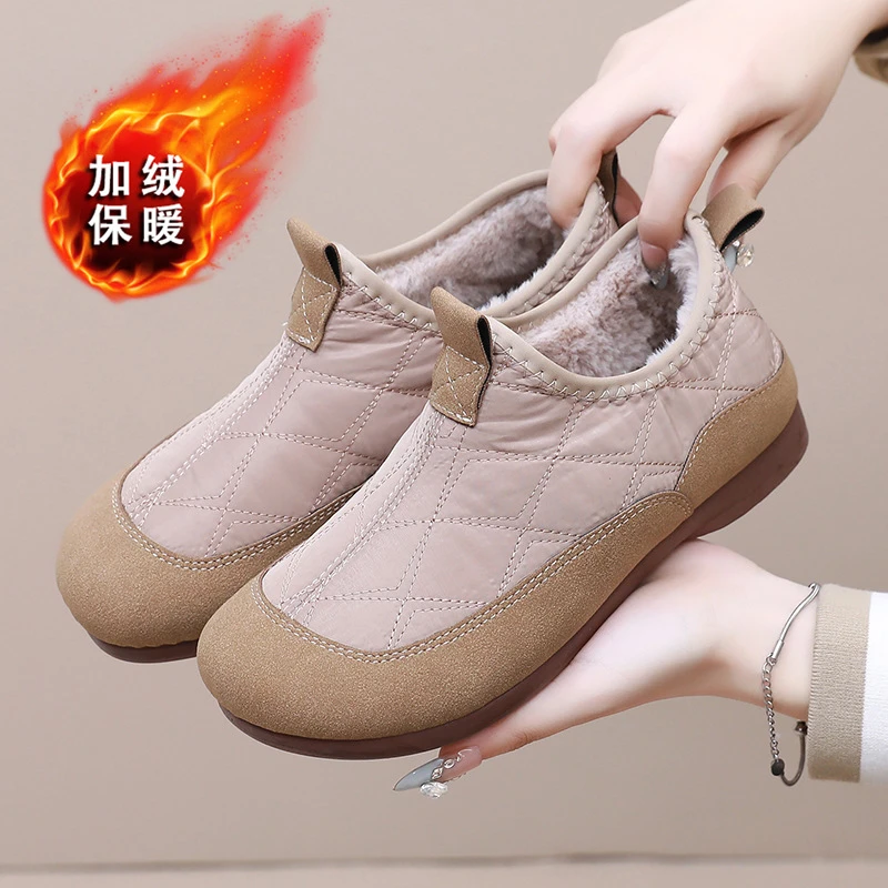 冬季新款老北京女软底豆豆棉鞋一脚蹬加绒保暖鞋休闲舒适懒人棉鞋