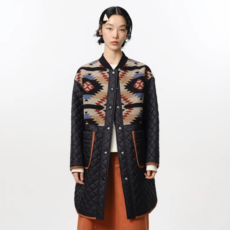 MOVEUP幻走2025秋季新款.FUN 拼接裥棉中长款棉外套女3EWQ20997