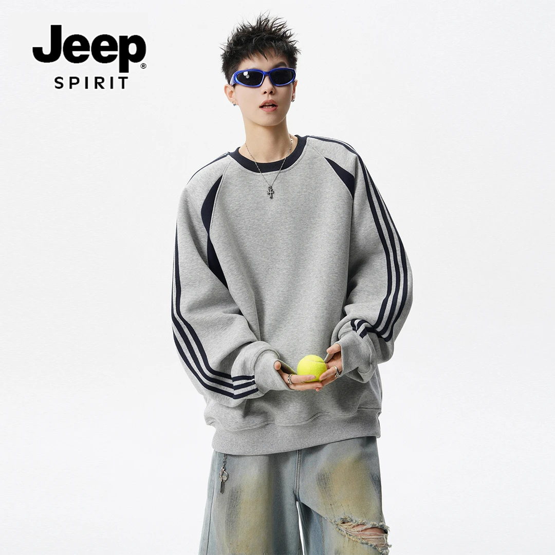 JEEPSPIRIT潮牌圆领撞色卫衣男秋季高街痞帅宽松休闲上衣美式情侣