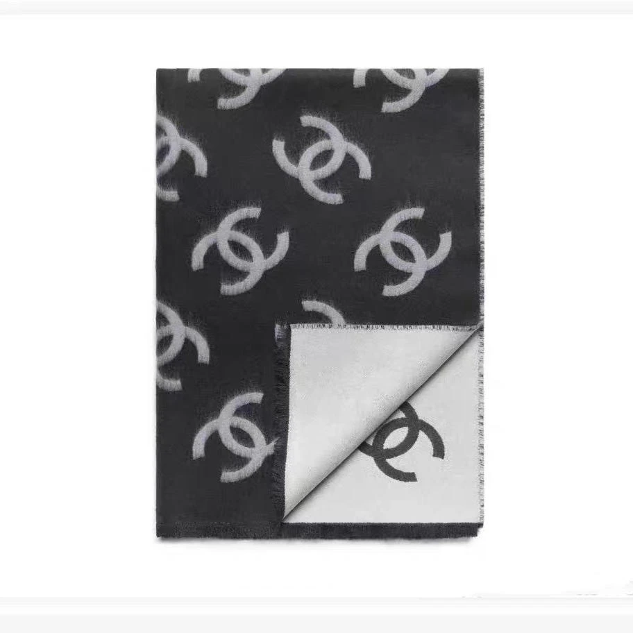 未使用 Chanel/香奈儿 壹臻/25B黑色双C Logo围巾/80663530