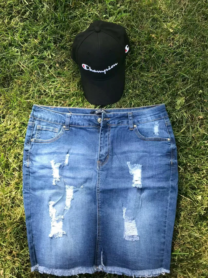 高腰显瘦百搭破洞开叉包臀中长款牛仔半身裙女