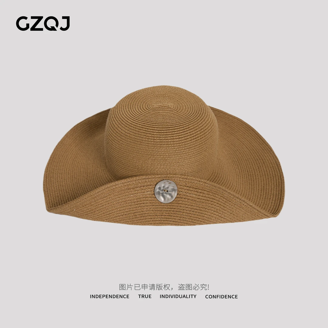 GZQJ 欧若风日系简约草帽大帽檐遮阳防晒帽女 2517
