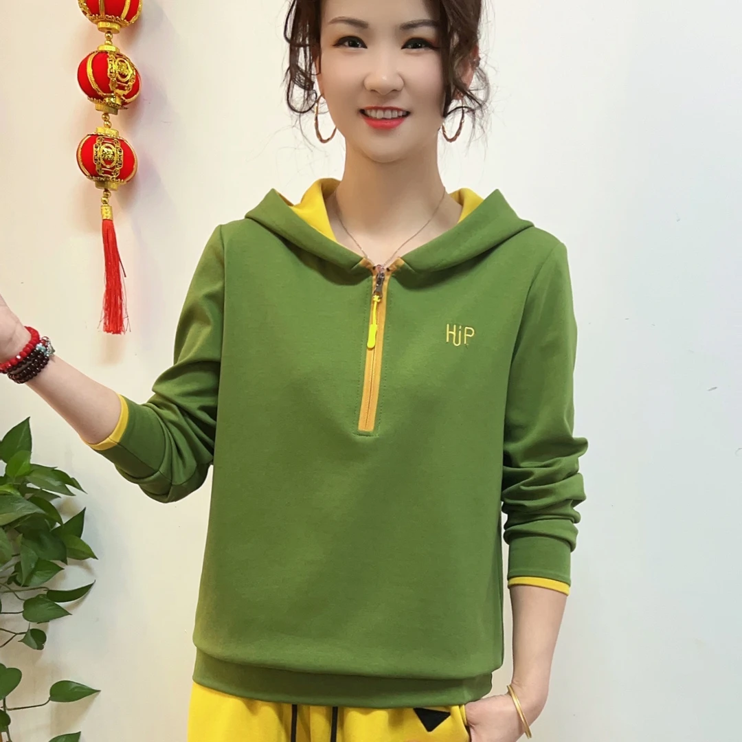 新款时尚休闲运动女士女款百搭修身显瘦洋气减龄长袖连帽薄款卫衣