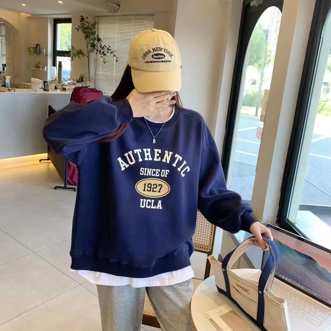 2025新款爆款圆领套头卫衣女宽松休闲时尚洋气上衣加绒加厚秋冬季