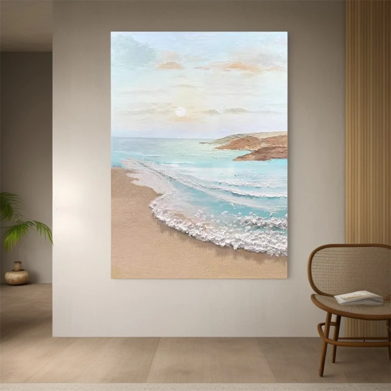 手绘油画《盛夏晴天》现代简约装饰画客厅竖版挂画玄关艺术抽象画