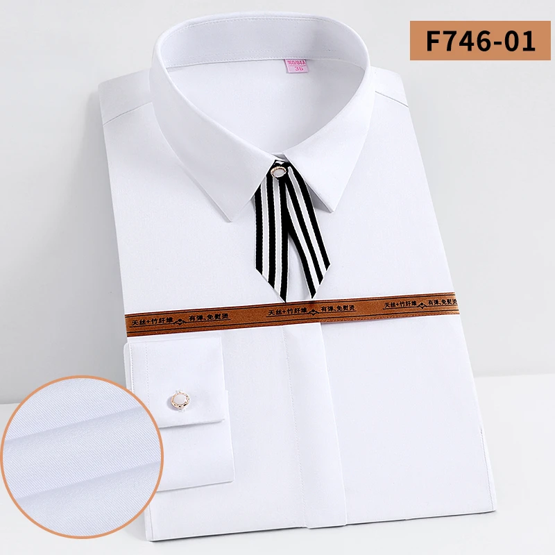 竹纤维职业长袖免烫女士衬衫抗皱正装修身工作服工装长袖衬衣