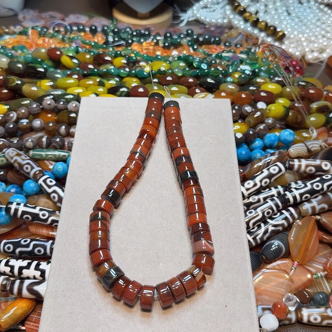 玛瑙/玉髓合金珠宝半成品14mm红玛瑙剁珠一条