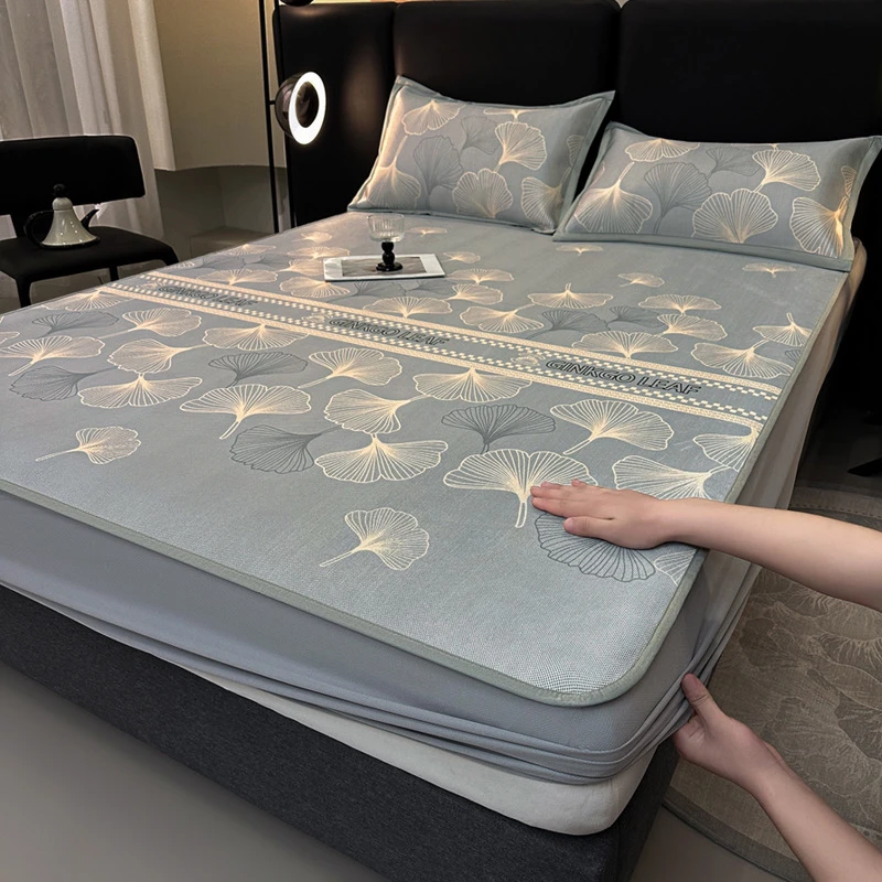 A类清凉感冰藤席三件套床笠款1.8m夏季可机洗冰丝席子折叠床空调