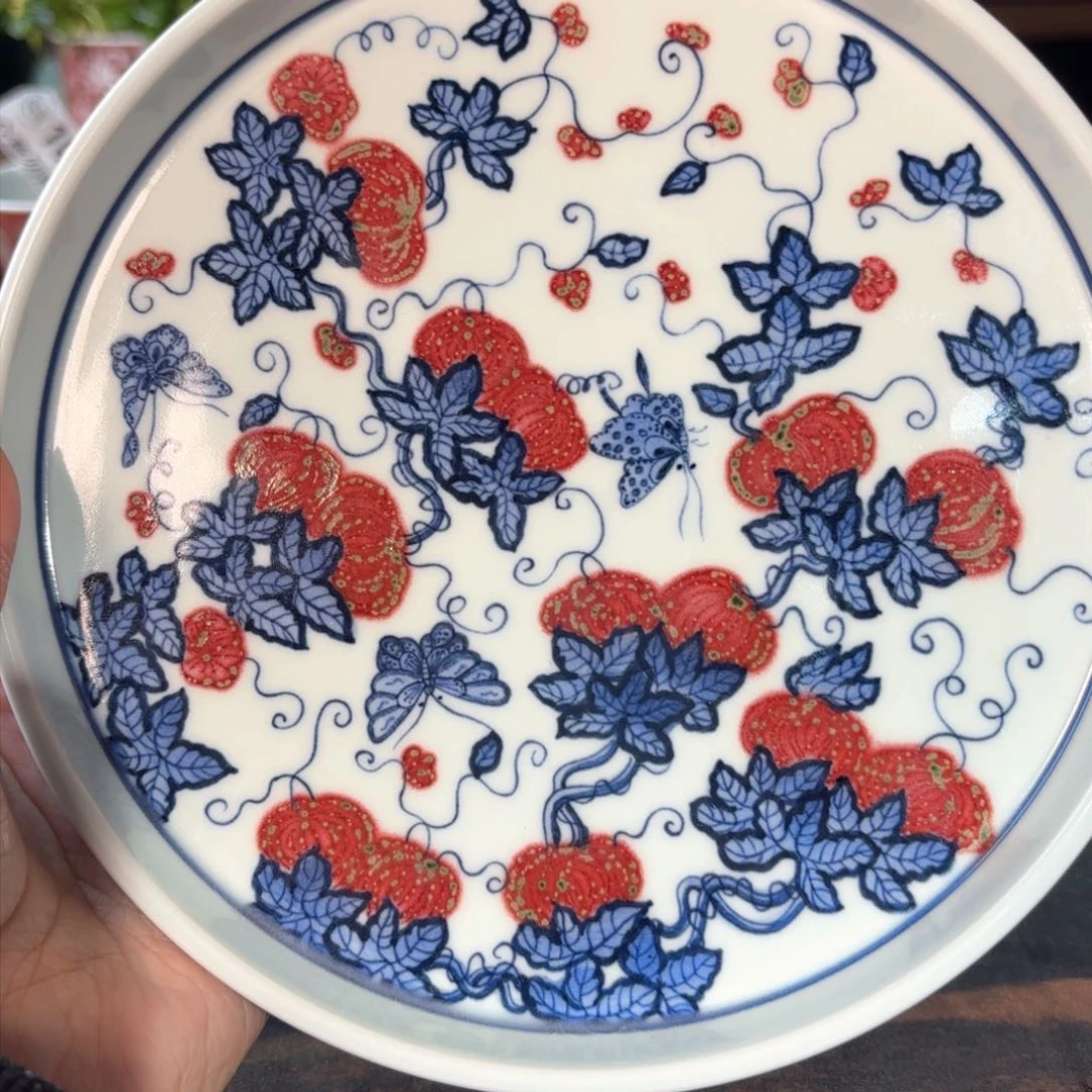 瓷青花釉里红西瓜壶承