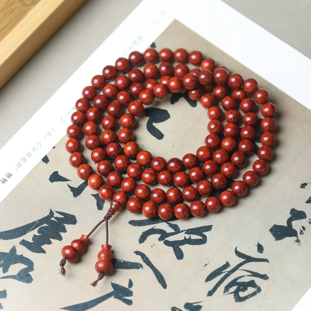 印度小叶紫檀0.8x108颗多圈手持念珠原汁原味无胶无蜡男女手串