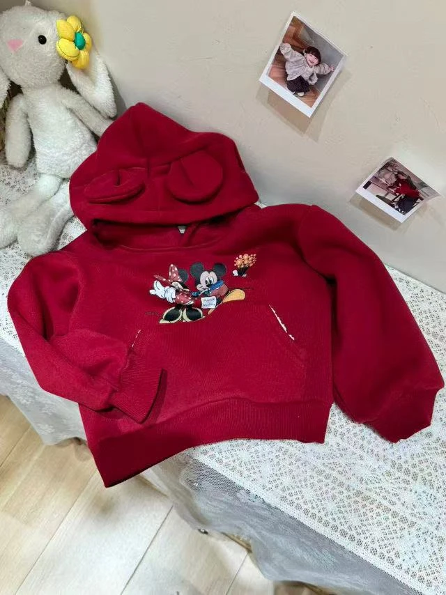 【雪兔妈妈】童装女童秋冬新款米奇连帽加绒洋气卫衣