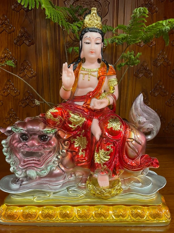 【紫霄】16寸合成汉白玉空心铜彩文殊菩萨