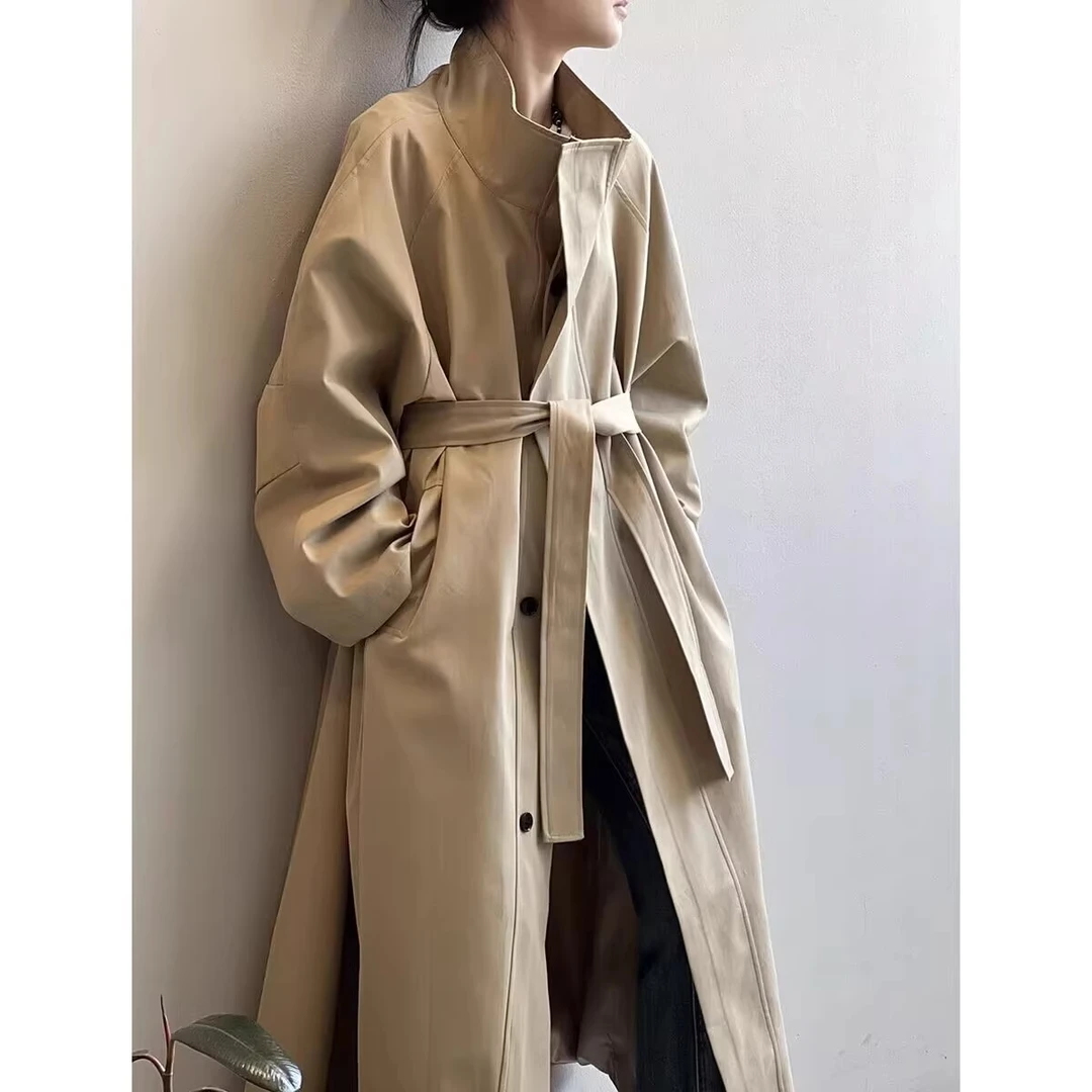 大码立领中长款风衣外套女2025春秋胖妹mm休闲宽松大气英伦风大衣