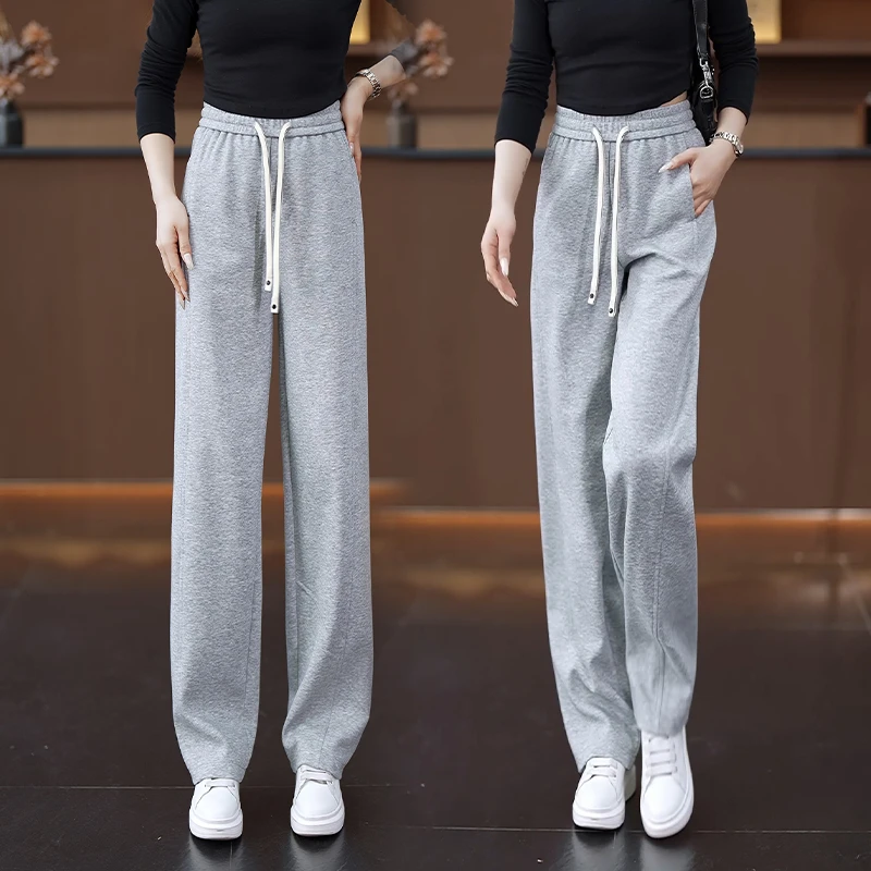 黄色窄版阔腿裤女春季2025新款高腰垂感显瘦春秋宽松女士直筒裤子