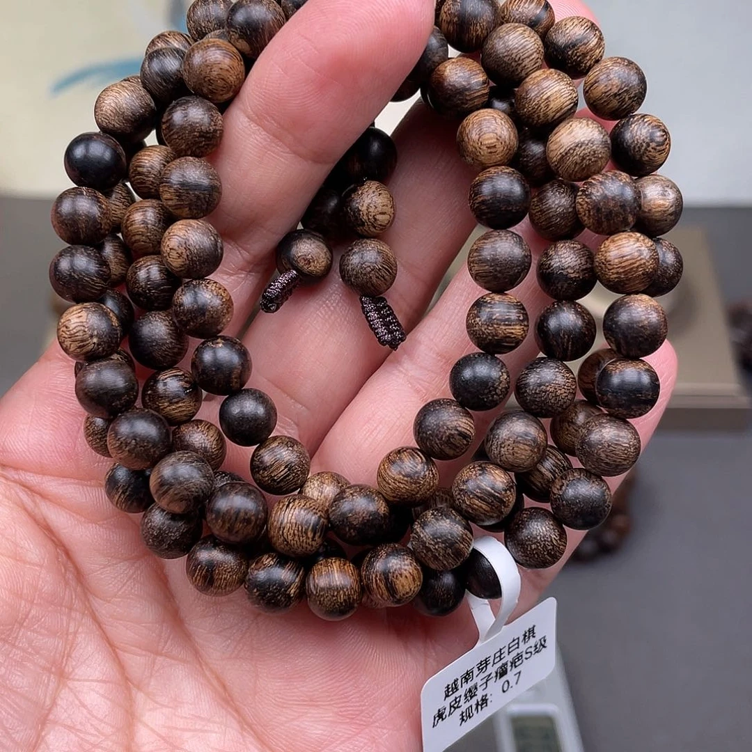 沉香手串粉*越南芽庄白棋虎皮瘿子瘤疤s