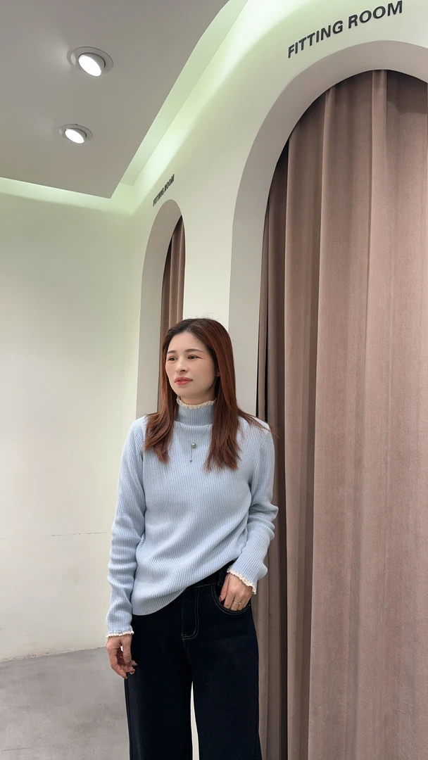 萱萱【花边领内搭】新款正肩显瘦内加绒针织衫上衣5297 123101