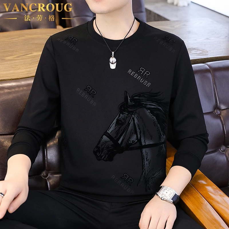 VANCROUG/法劳格卫衣男士秋冬季新款痞帅个性圆领韩版休闲打底衫