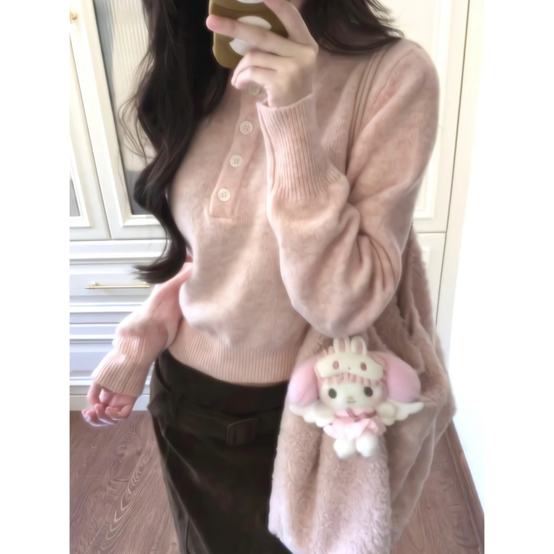 韩系粉色针织毛衣高级感可外穿内搭毛线上衣半身裙气质包臀洋气裙