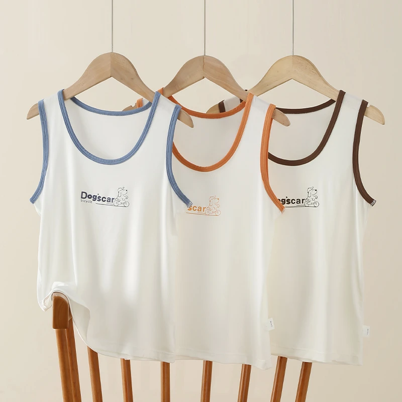 莫代尔儿童背心空调服薄款男童夏季宝宝吊带上衣冰丝睡衣无袖