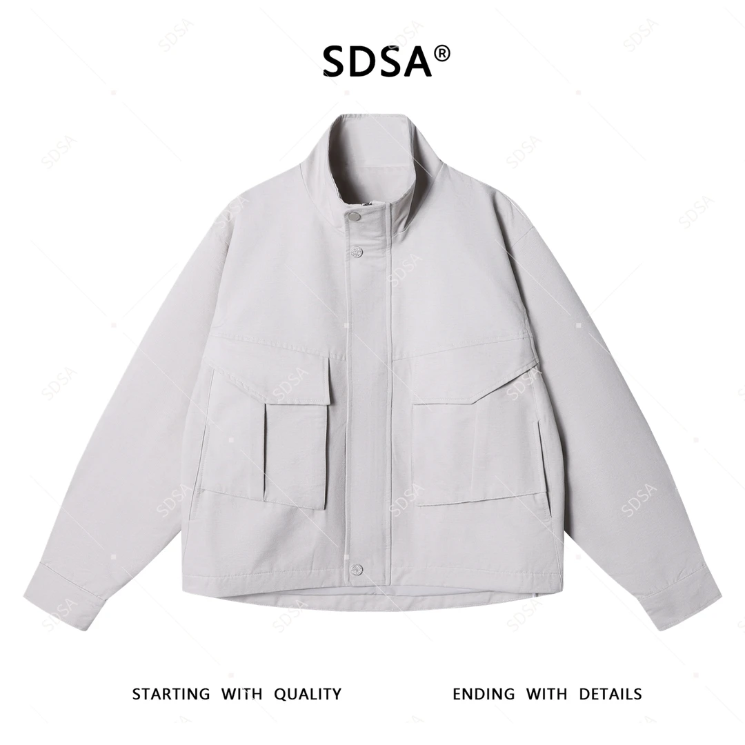 SDSA男士秋冬新款轻奢痞帅男装纯色外套多口袋百搭拉链按扣夹克