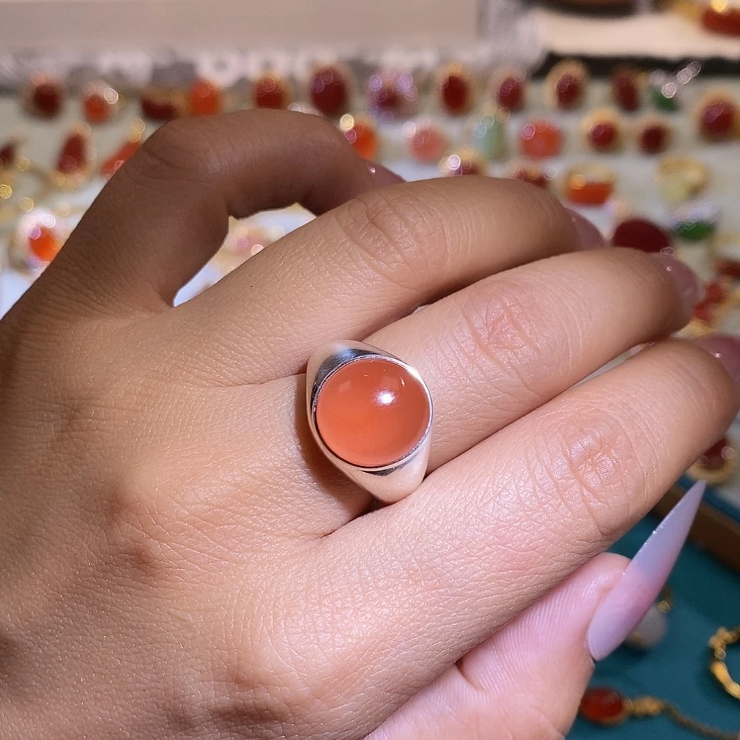 南红玛瑙银S925镶嵌戒指