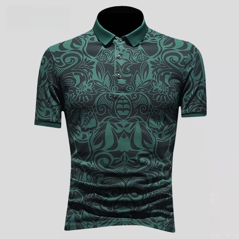 施摩瓦戈轻奢复古印花短袖POLO衫男士夏修身翻领T恤纯棉休闲半袖