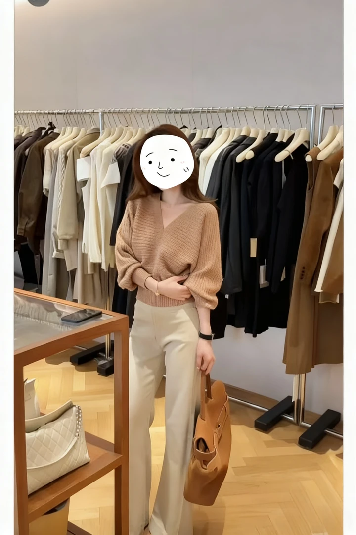 法式度假温柔风穿搭体套装秋款v领毛衣修身长裤显气质百搭两件套