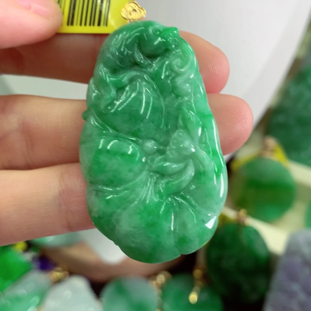 翡翠18K金镶嵌吊坠(不含链)