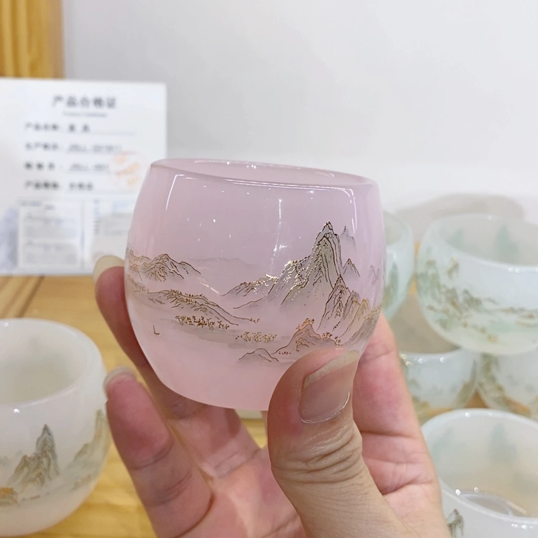 手工艺品琉璃粉红千里主人杯