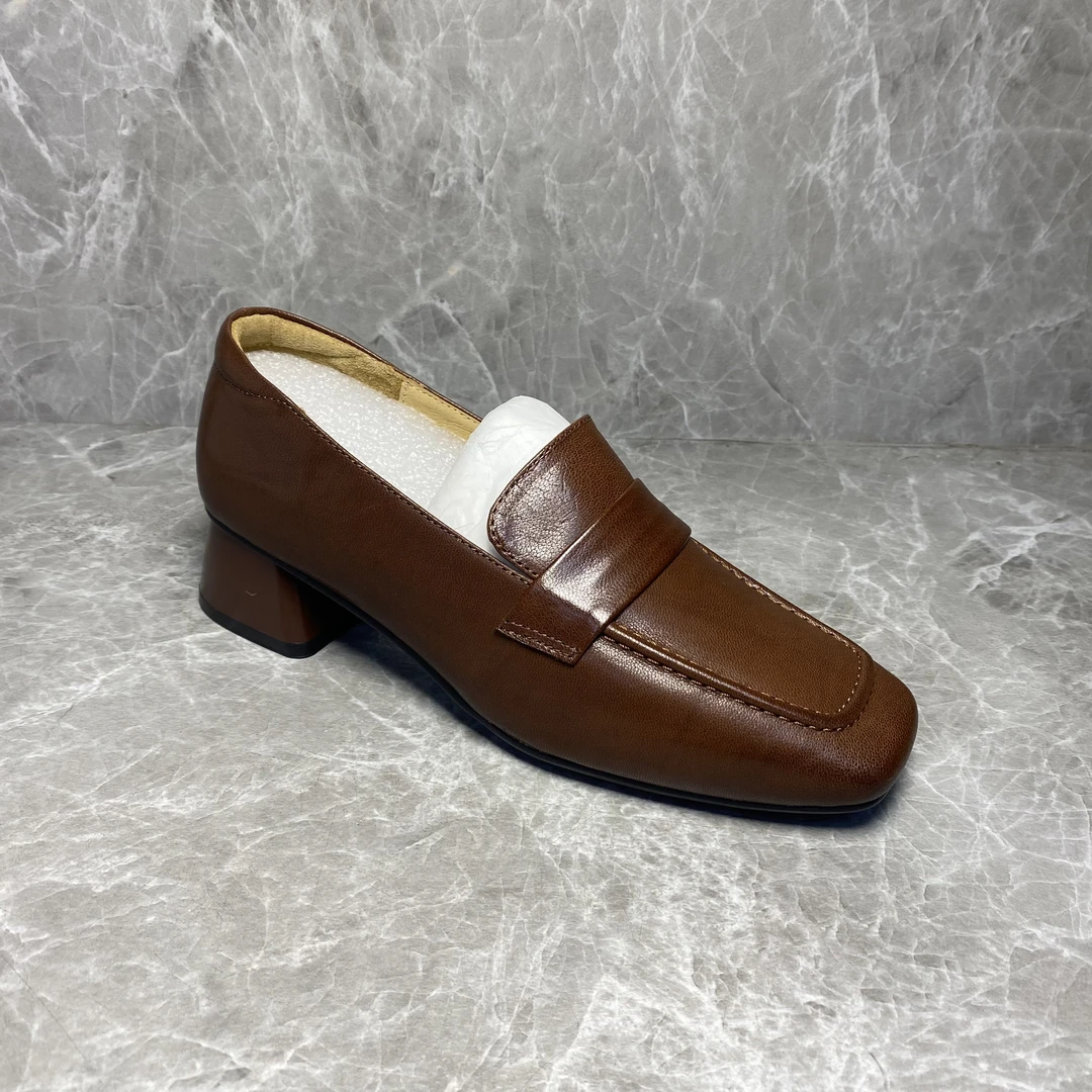 粗跟羊皮乐福鞋803001棕色