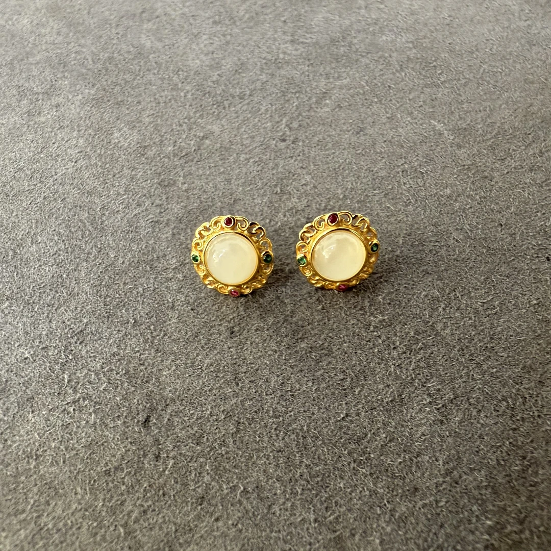 【欣妈珠宝】S925银和田玉耳钉#6047