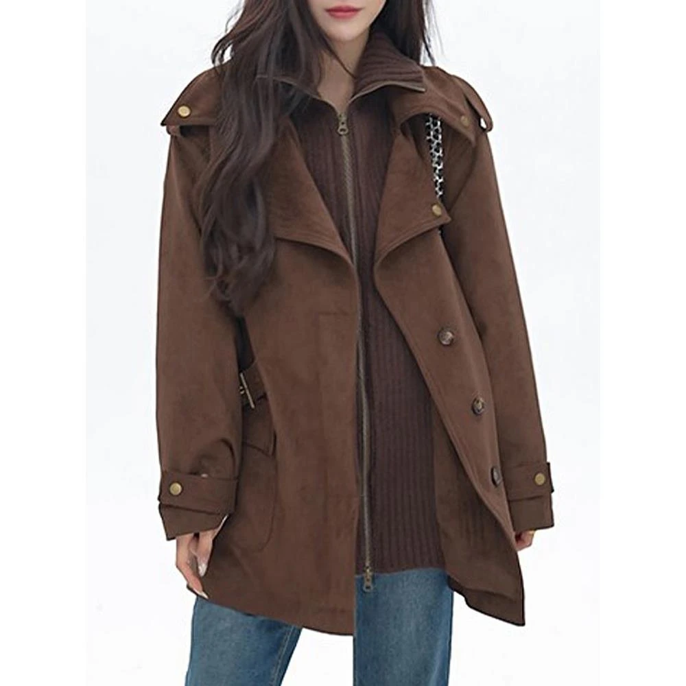 【万达撤柜】2025新款拼接加厚立领风衣女士宽松廓形收腰中长款服女