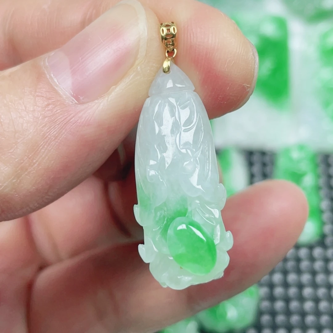 翡翠18K金镶嵌吊坠(不含链)