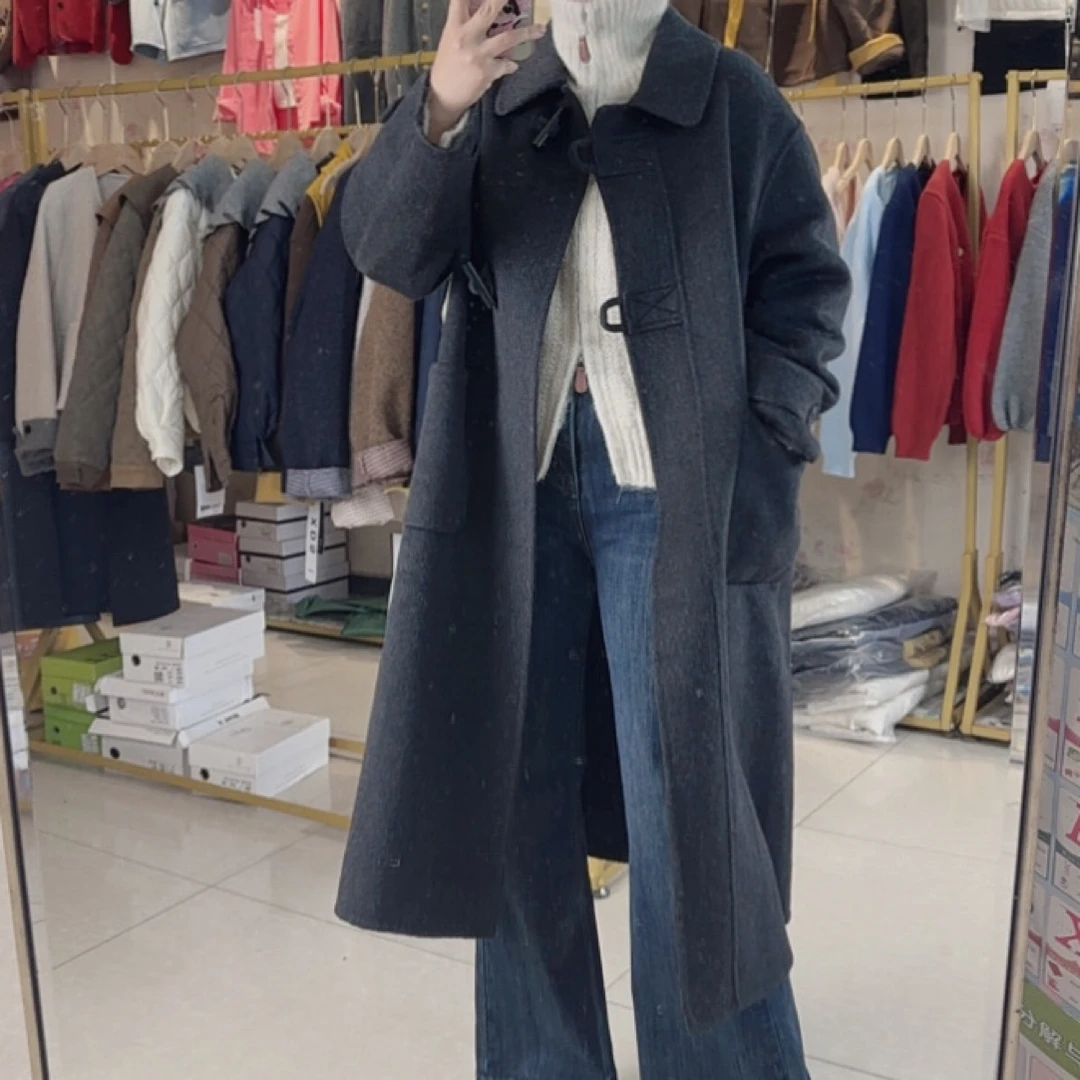 2025冬季新款双面中长款气质百搭显瘦西装领毛呢大衣外套