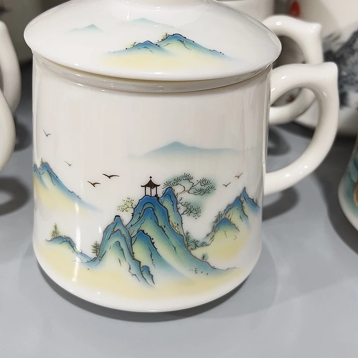 羊脂玉瓷三件套水杯