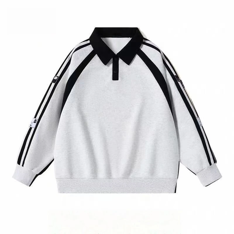 【清仓】M-3XL码唐S家情侣款美式条纹翻领宽松韩系简约松弛时尚卫衣