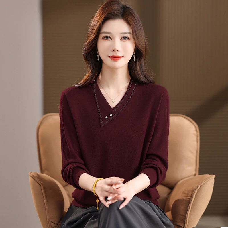 秋冬中年针织衫长袖时尚妈妈2025新款v领套头宽松洋气女漂亮上衣