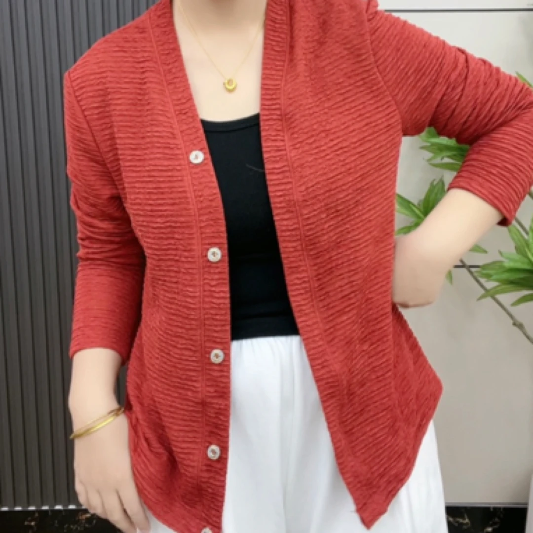 衫薄款短款常规款纯色百搭厚款长袖中老年女装女士外搭气质春秋