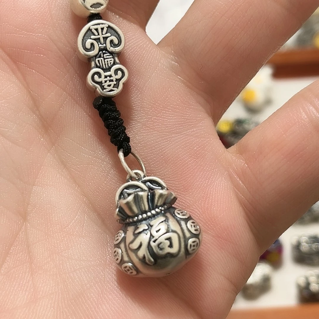 吊坠足银珐琅福袋手机吊坠