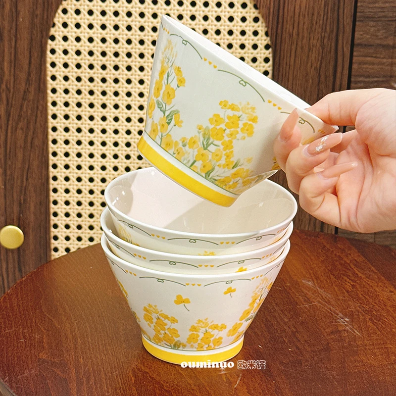 【风语金玲】5英寸斗笠碗4个装陶瓷釉下彩家用小清新高颜值创意