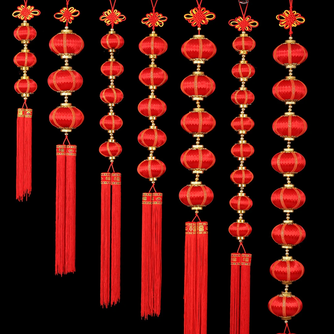 婚庆国庆新年丝光球连串红灯笼挂饰喜庆装饰布置用品过年春节挂件