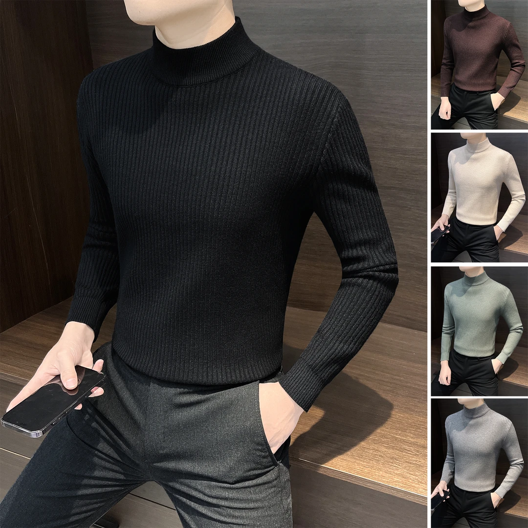 半高领针织打底衫男款爆款2025新款纯色百搭男装内搭男士冬季毛衣