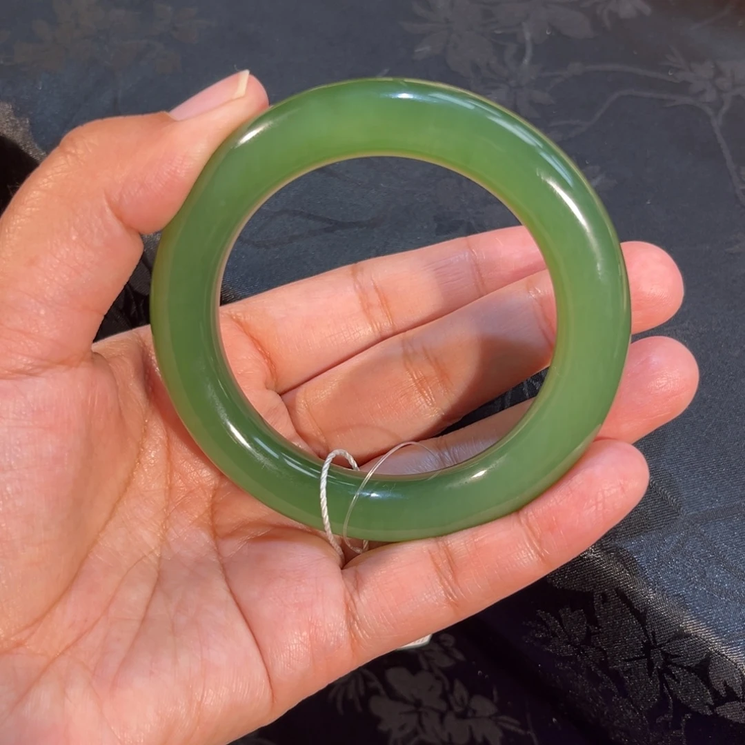 和田玉未镶嵌手镯粉阳绿冰猫眼碧玉胖圆条