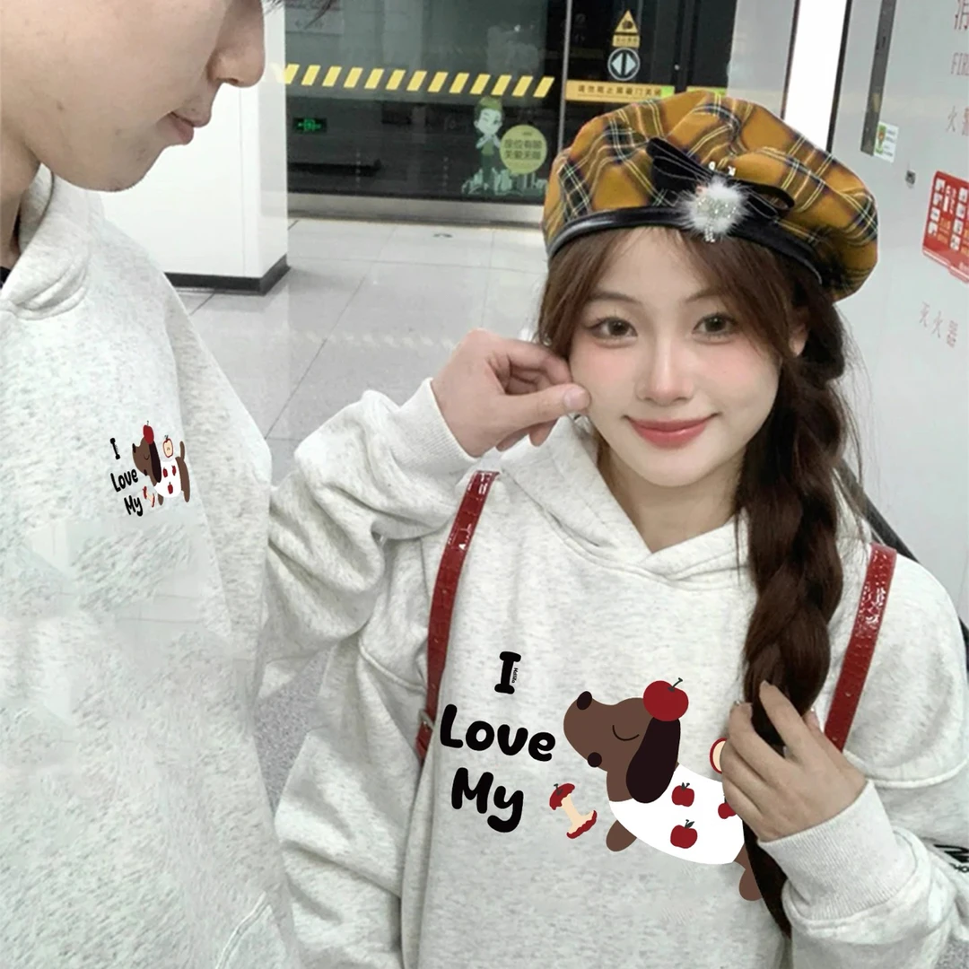 不一样的情侣装草莓狗潮牌印花卫衣2025新款早秋季连帽外套头上衣