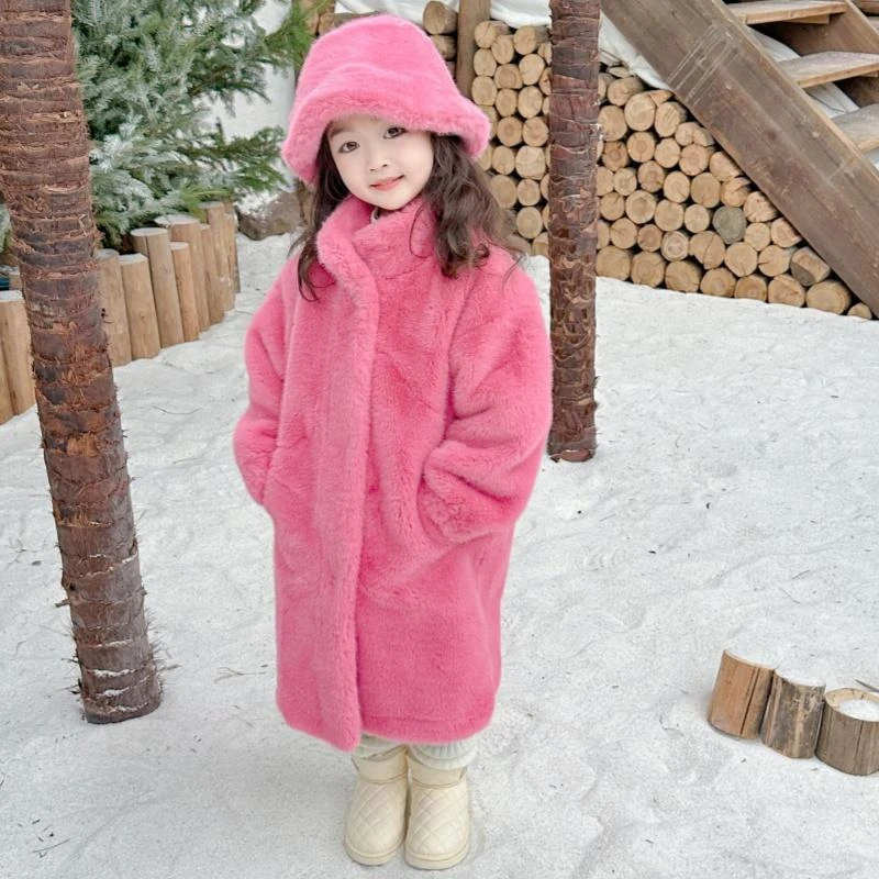 女童长款儿童水貂2025新款仿皮加厚外套皮毛一体毛毛大衣保暖洋气